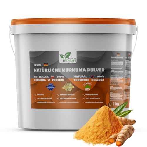 Natürliches Kurkuma im Eimer 1KG | 1000g Kurkuma Pulver Frisch und aromatisch | Kurkumapulver Superfood für Gerichte und Smoothies von DTP-SOFT