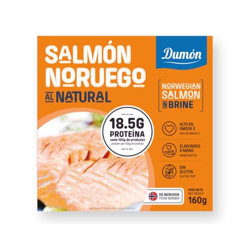 DUMON - NEU - 12 Einheiten von 160 Gramm norwegischem Lachs in Dosen in eigenem Saft, ohne Knochen und ohne Haut. 26 Gramm PROTEIN pro Portion. Fischkonserven mit OMEGA 3, glutenfrei von DUMON