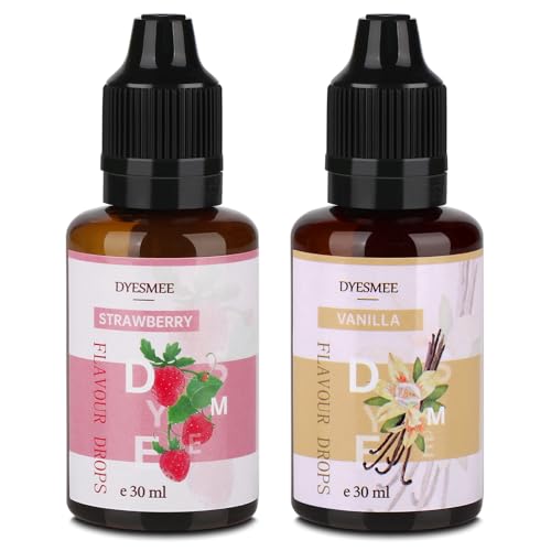 DYESMEE Flavour Drops, Lebensmittelaroma Öl ohne Kalorien und Zucker, Konzentriertes Flüssiges Aromaöl zum Backen, Kochen, Quark, Joghurt, Desserts – Vanille, Erdbeere – 30ml von DYESMEE