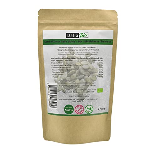 Dalia - Steirische Kürbiskerne BIO 500 g | roh und unbehandelt | Hochwertige Kerne aus der Steiermark | Glutenfrei | 100% Bio-Qualität von ZeroCal - Dalia