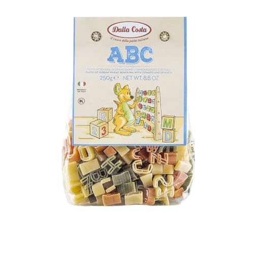 Dalla Costa ABC Dreifarbige Pasta mit Tomaten und Spinat. Made in Italy. Sparpackung 12x250 Gramm von Dalla Costa