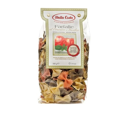 Dalla Costa Dreifarbige Farfalle Pasta mit Tomaten und Basilikum. Made in Italy. Sparpackung 12x500 Gramm von Dalla Costa