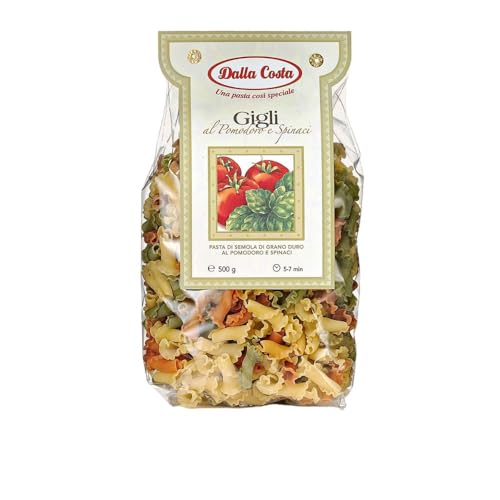 Dalla Costa Dreifarbige Pasta Gigli mit Tomate und Spinat. Made in Italy. Sparpackung 12x500 Gramm von Dalla Costa