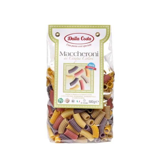 Dalla Costa Maccheroni in fünf Farben mit Kurkuma, Rosmarin, Rote Beete und Schwarzer Karotte. Made in Italy. Sparpackung 12x500 Gramm von Dalla Costa