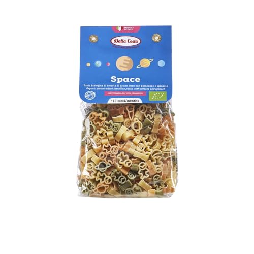 Dalla Costa Space dreifarbige Pasta mit Tomaten und Spinat Bio-Kinderpasta mit Vitamin B1. Made in Italy. Sparpackung 8x200 Gramm von Dalla Costa