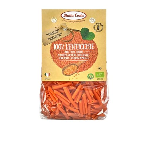 Dalla Costa Strozzapreti-Pasta100% rote Linsen glutenfrei Bio. Made in Italy. Sparpackung 8x250 Gramm von Dalla Costa