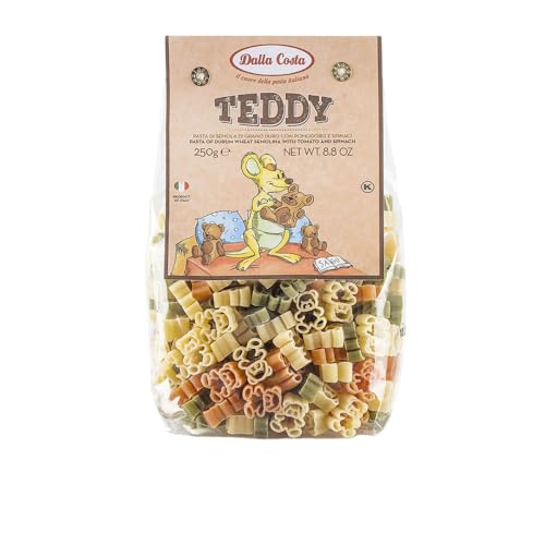 Dalla Costa Teddy dreifarbige Pasta mit Tomaten und Spinat. Made in Italy. Sparpackung 8x200 Gramm von Dalla Costa