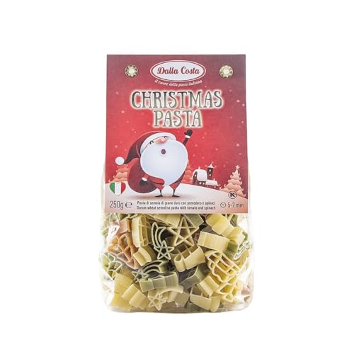 Dalla Costa Weihnachtsnudeln Dreifarbige Pasta mit Tomate Und Spinat. Made in Italy. Sparpackung 24x250 Gramm von Dalla Costa