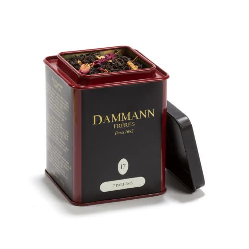 Dammann Frères® | Schwarzer Tee 7 Düfte | Schwarztee-Aroma-Fruchtblätter - 100 Gr | Dose schwarzer Tee und Blütenblätter | Feigen- und Aprikosen-Schwarztee von Damman Frères