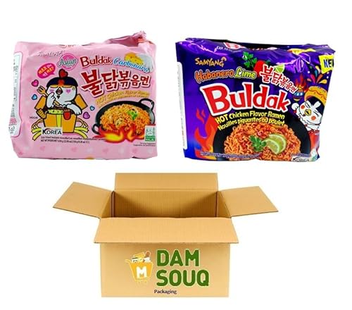 Damsouq® Instant Nudeln Noodles MixPackung Samyang Buldak Carbonara und Habanero Limette (10x130Gr) von Damsouq