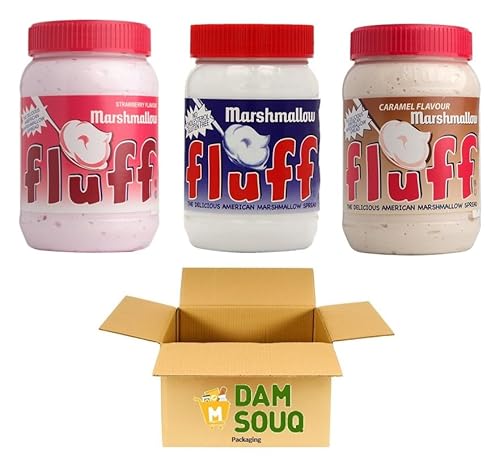 Damsouq® Mixpak Marshmallow Fluff Aufstrich (Vanille, Erdbeere, Karamell) (3x 213Gramm) von Damsouq