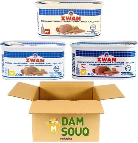 Damsouq® Mixpaket Schwan Dosen Huhn und Huhn Würzig und Rind (3x 200Gr) (Halal) von Damsouq