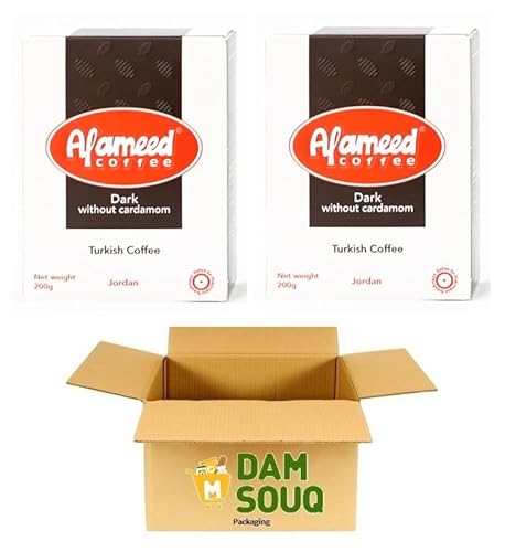 Damsouq® Multipackung Alameed Arabischer Kaffee (gemahlen) Dunkel ohne Kardamom (2x 200GR) von Damsouq