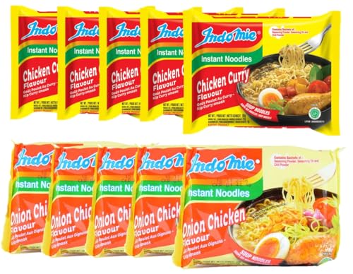 Indomie Mix Pack Instant Nudeln Noodles Huhn Curry (5x80Gr) + Zwiebel Huhn (5x75Gr) von Damsouq