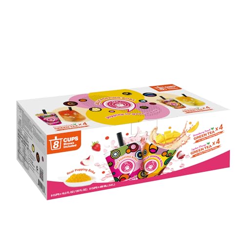 Popping Boba Bubble Tea Lychee Mango + Erdbeere Pfirsich (8x480ML) von Damsouq