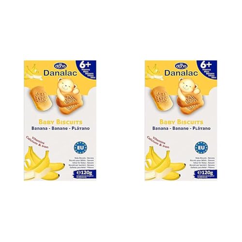 Danalac Babykekse Banane, 120 g Snacks und Nahrung für Kleinkinder ab 6 Monaten mit Kalzium, Eisen und Vitaminen (Packung mit 2) von Danalac