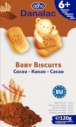 Danalac Babykekse Kakao, 120 g Snacks und Nahrung für Kleinkinder ab 6 Monaten mit Kalzium, Eisen und Vitaminen von Danalac