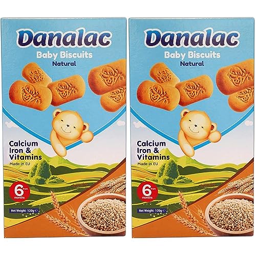 Danalac Babykekse Naturell, 120 g Snacks und Nahrung für Kleinkinder ab 6 Monaten mit Kalzium, Eisen und Vitaminen (Packung mit 2) von Danalac