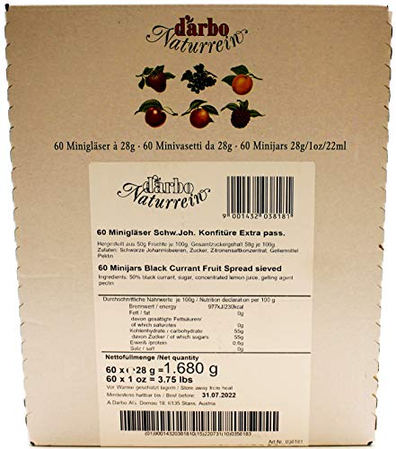 D`arbo Naturrein Schwarze Johannisbeer Konfitüre, 60er Pack (60 x 28g) von Darbo