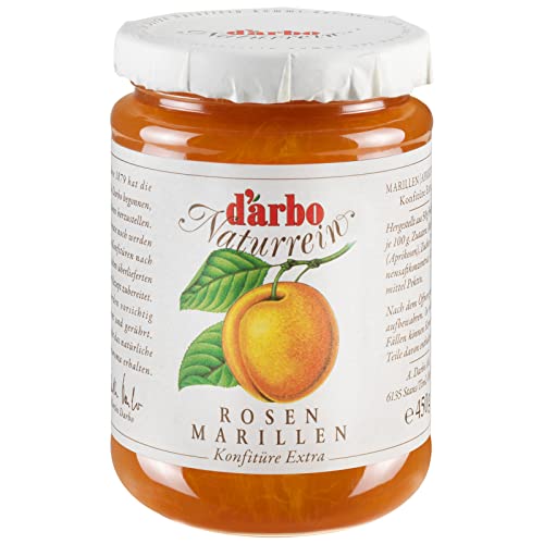 Darbo Naturrein Marillen (Aprikosen) Konfitüre Extra 450 g Glas, ideal zum Frühstück aufs Brötchen als auch zum Veredeln von Desserts und Süßspeisen von Darbo