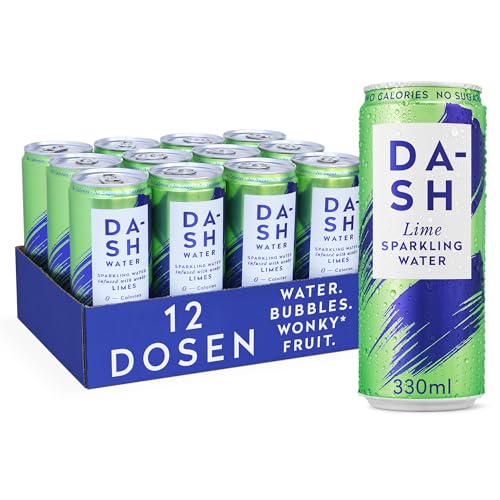 DASH WATER Lime - 12 x Sprudelwasser mit Zitronengeschmack - KEIN Zucker, KEIN Süßstoff, KEINE Kalorien - Angereichert mit krummen Früchten (12 x 330ml Dosen) von Dash Water