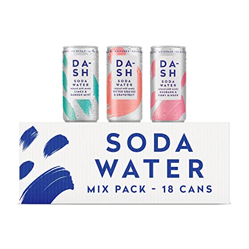 Dash Water Soda-Wasser zum Mixen von Varianten, 18 Stück – kein Zucker, kein Süßungsmittel, keine Kalorien – Sodawasser mit wonky Fruit (18 x 200 ml Dosen) von Dash Water
