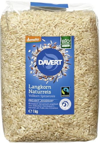 Davert Bio demeter Langkorn Naturreis Fairtrade 1kg (2 x 1 kg) von Davert