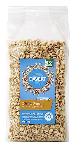 Davert Dinkel Pops 170g – Aromatische aufgepuffte Dinkelkörner, luftig leicht und fein röstig im Geschmack – 100% Davert Bio-Qualität (1 x 170g) von Davert