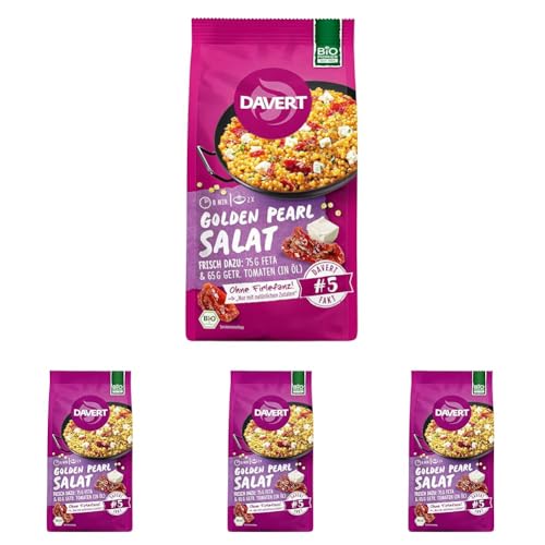 Davert Golden Pearl Salat 170g – Edler Couscous in Perlenform, mediterrane Gewürze mit getrockneten Tomaten in Öl – 100% Davert Bio-Qualität (1 x 170g) (Packung mit 4) von Davert