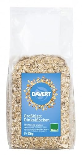 Davert Großblatt Dinkelflocken Bioland 500g – Schonend gedämpfte und gewalzte Dinkelkörner – 100 % Davert Bio-Qualität (1 x 500g) von Davert