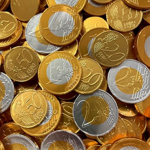 Schokoladenmünzen 100 Stück | Münzen aus Milchschokolade Durchmesser 28 mm | Zuschnitte von 1 Euro, 50, 20, 10 Cent, Goldfolie von De Antoni