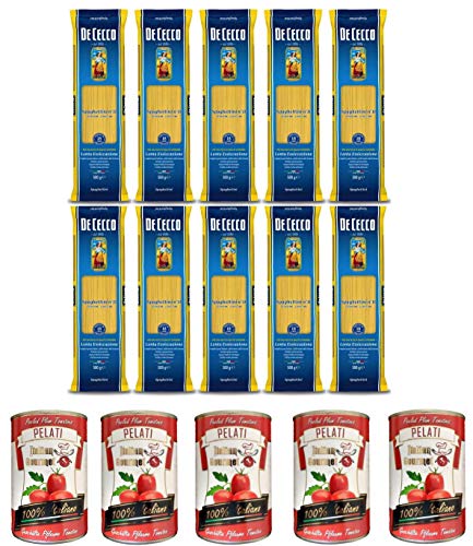 10x Pasta De Cecco 100% Italienisch Spaghettini n. 11 Nudeln 500g + Italian Gourmet 100% italienische geschälte Tomaten dosen 5x 400g von De Cecco