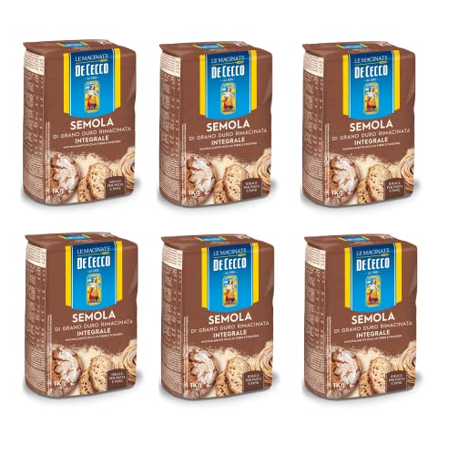 6x De Cecco Semola di Grano Duro Integrale Vollkorn Hartweizengrieß 1Kg ideal für Pasta und Brot von De Cecco