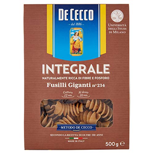 De Cecco Fusilli Giganti n° 234 Integrali Vollkornnudeln Nudeln Hartweizengrieß Pasta Vollkorn 500g Packung von De Cecco