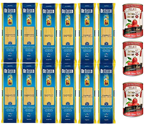 De Cecco Pasta Paket (Spaghetti N°12, Spaghettini N°11, Linguine N°7) + Italian Gourmet 100% italienische geschälte Tomaten dosen 3x 400g von De Cecco