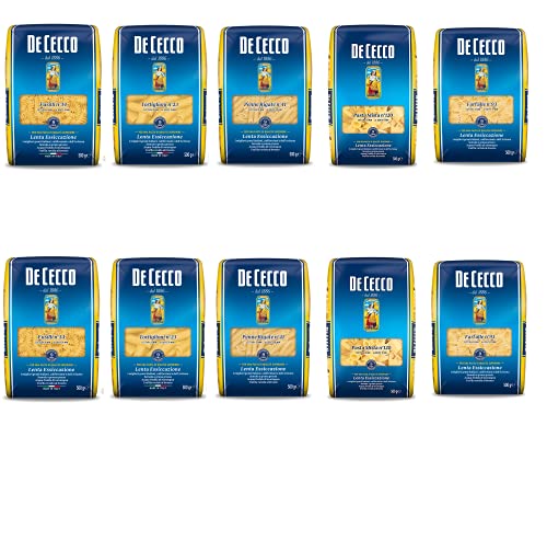 TESTPAKET Pasta De Cecco italienisch (10 x 500g) 5 Arten von Nudeln kurze Nudeln (Fusilli-Tortiglioni-Penne Rigate-P.Mista-Farfalle) von De Cecco