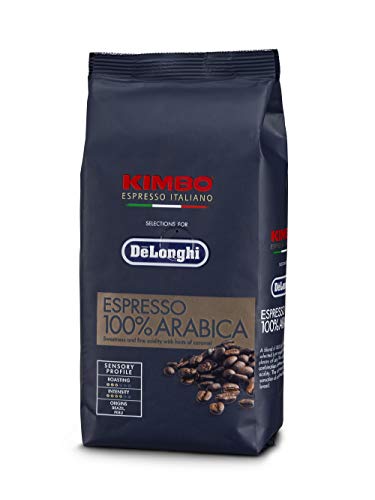 De'Longhi Kimbo DLSC612 Kaffeebohnen 100% Arabica für Kaffeevollautomaten, 250 g, mittlere Röstung, süßer Geschmack und Karamellaroma, Herkunft Brasilien und Peru von De'Longhi