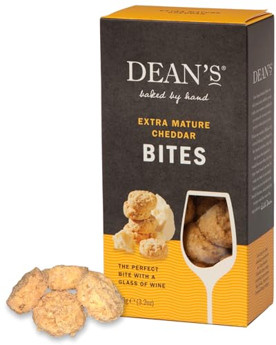 Dean's Extra Mature Cheddar Cheese Bites, 100g - Handgebackene Haferknabbereien mit intensiv-würzigem Cheddar, Perfekt als Canapés und zu gutem Wein von Dean's