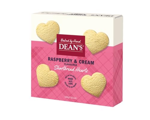 Dean's Raspberry & Cream Hearts - Mürbes Buttergebäck mit Himbeercreme aus Schottland, 144g von Dean's