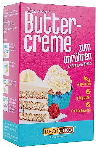 DECOCINO Buttercreme Fertigmischung (1 x 250g), zum Einstreichen, Füllen und Garnieren, ideal für Cupcakes, Creme- und Fondant-Torten von DECOCINO