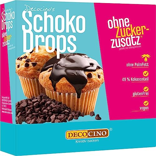 DECOCINO SchokoDrops – 75 g – Schokoladen Drops mit 49% Kakaoanteil, zum Verzieren von Kuchen, Cupcakes & Torten – ohne Palmöl, vegan & glutenfrei von DECOCINO