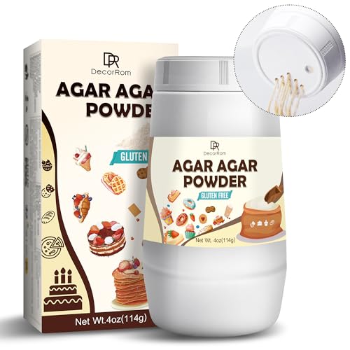 Agar Agar Pulver 114g - Veganes Geliermittel, Pflanzliches Gelatine Pulver Verdickungsmittel für Gelee, Desserts, Cremes - Vegan Agar Agar Gelatinepulver Stabilisator für Torten, Kochen und Backen von DecorRom