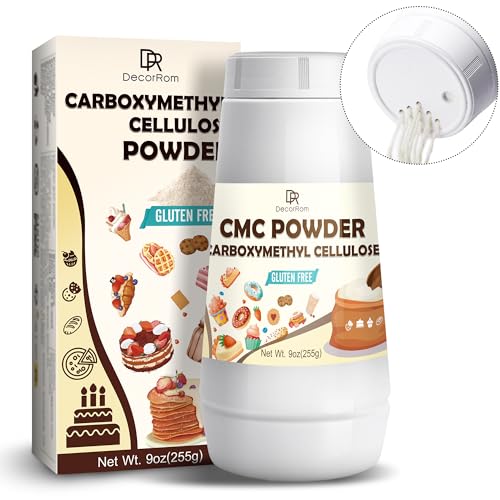 CMC Pulver 255g - Reines CMC Powder Bindemittel Stabilisator für Fondant, Kuchen, Eis, Blütenpaste - E466 Carboxymethylcellulose Verdickungsmittel für Tiefkühlkost, Süßigkeiten, Soßen, Nachspeisen von DecorRom