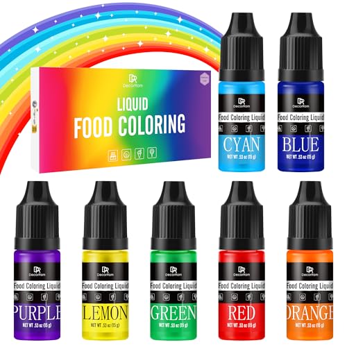 Lebensmittelfarbe - 7x15ml Regenbogen Farben Flüssige Lebensmittel Farben für Kuchen Dekoration, Backen, Kekse, Macaron - Zuckerfrei Glutenfrei Food Coloring für Getränken, Slime, Osterei von DecorRom