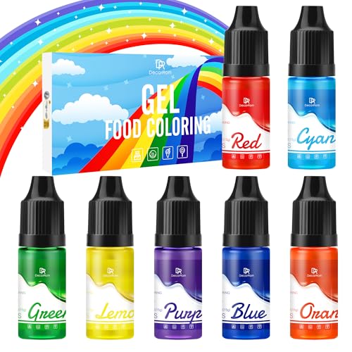 Lebensmittelfarbe Gel - 7x15ml Regenbogen Farben Konzentrierte Gel Lebensmittel Farben für Kuchen Dekoration, Backen, Kekse, Macaron - Zuckerfrei Food Coloring für Getränken, Tortendeko, DIY Slime von DecorRom