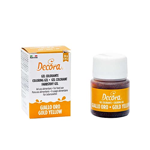 DECORA, 9600815 Lebensmittelfarbgel, Ideales Gel-Lebensmittelfarbe für Überzüge und Dekorationen, Erzeugt intensive und leuchtende Farben, Hergestellt in Italien, 28 Gramm, Farbe Goldgelb. von Decora