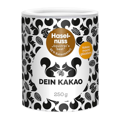 DEIN KAKAO - Haselnuss | Schokoladenpulver mit Kakao aus biologischem Anbau mit 41% Kakaogehalt & natürlicher Süße gemahlener Datteln | Vegane & glutenfrei, mit echter Haselnuss | 250g Kakaopulver von Dein Kakao