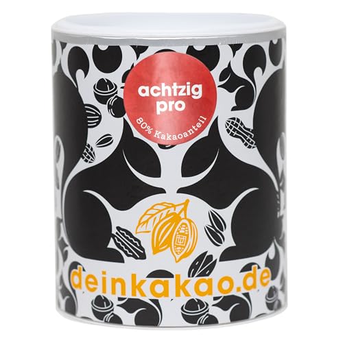 DEIN KAKAO - achtzig pro | Schokoladenpulver mit Kakao aus biologischem Anbau mit 80% Kakaogehalt und natürlicher Süße | Vegane und glutenfreie Bio-Trinkschokolade | 250g Kakaopulver von Dein Kakao