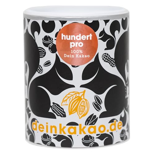 DEIN KAKAO - hundert pro | Kakaopulver aus biologischem Anbau mit 100% Kakaogehalt und natürlicher Süße | Vegane und glutenfreie Bio-Trinkschokolade | Fair gehandelter Kakao | 250g Kakaopulver von Dein Kakao