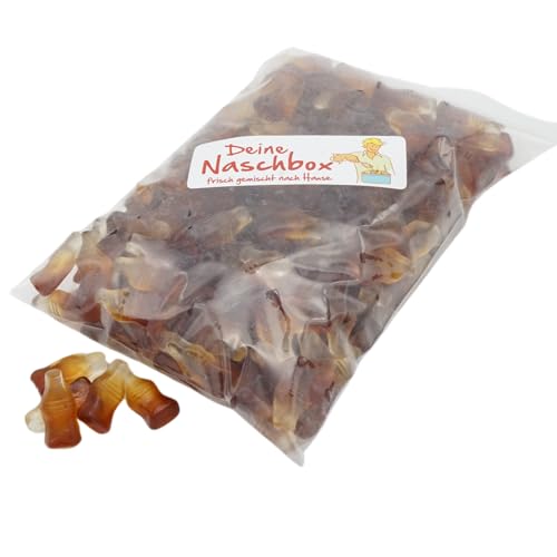 Deine Naschbox | Zuckerfreie Fruchtgummi Colafläschen | 1kg Nachfüllbeutel | Minimale Verpackung 100% recyclebar - XL Großpackung - Würziger Naschspaß von PE ÄM